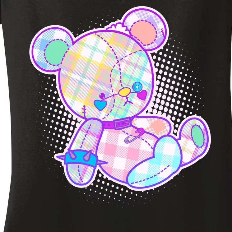 Pastel Kawaii Cute Goth Punk Teddy Bear Women's V-Neck T-Shirt