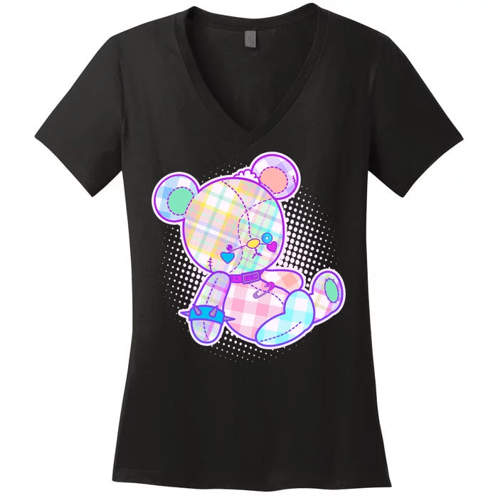 Pastel Kawaii Cute Goth Punk Teddy Bear Women's V-Neck T-Shirt