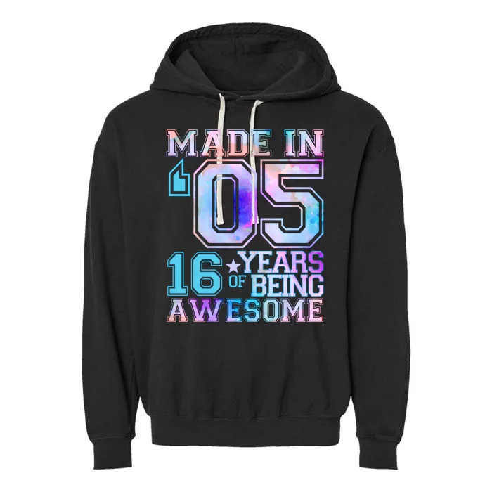 Pastel Made In '05 2005 16 Years of Being Awesome Birthday Garment-Dyed Fleece Hoodie