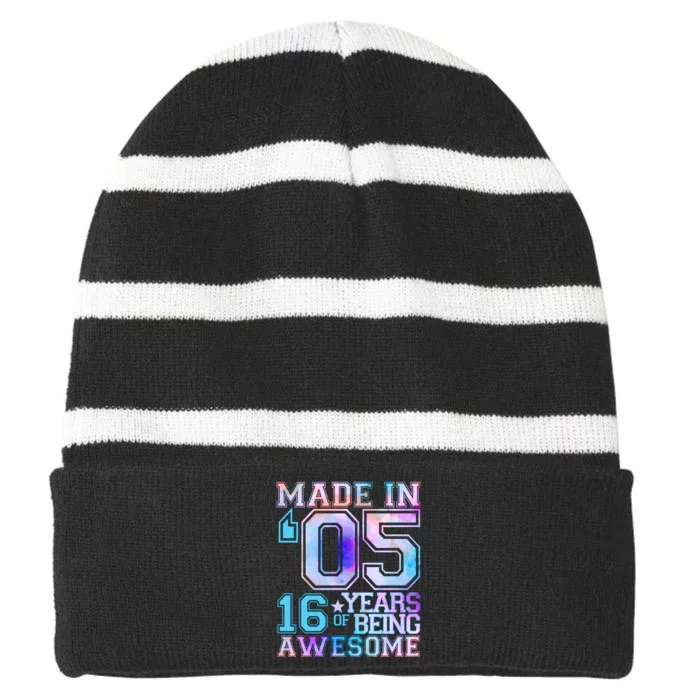 Pastel Made In '05 2005 16 Years of Being Awesome Birthday Striped Beanie with Solid Band