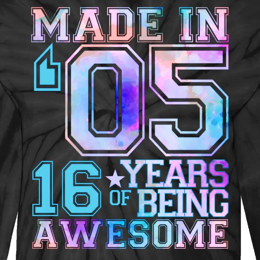 Pastel Made In '05 2005 16 Years of Being Awesome Birthday Tie-Dye Long Sleeve Shirt