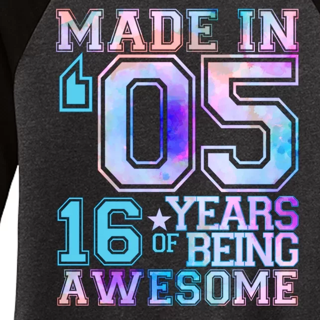 Pastel Made In '05 2005 16 Years of Being Awesome Birthday Women's Tri-Blend 3/4-Sleeve Raglan Shirt