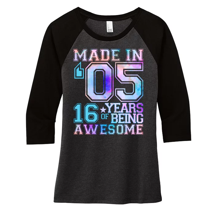 Pastel Made In '05 2005 16 Years of Being Awesome Birthday Women's Tri-Blend 3/4-Sleeve Raglan Shirt