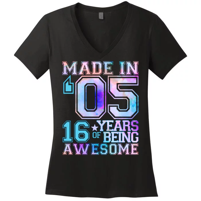 Pastel Made In '05 2005 16 Years of Being Awesome Birthday Women's V-Neck T-Shirt