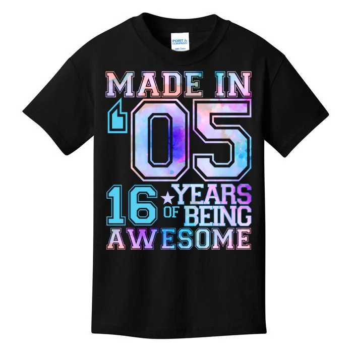 Pastel Made In '05 2005 16 Years of Being Awesome Birthday Kids T-Shirt