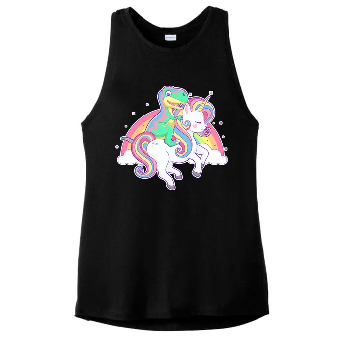 Pastel T-Rex Riding Magical Unicorn Funny Cute Ladies Tri-Blend Wicking Tank