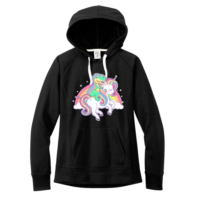 Pastel T-Rex Riding Magical Unicorn Funny Cute Women's Fleece Hoodie