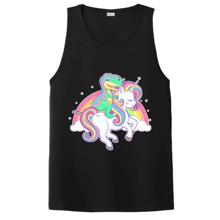 Pastel T-Rex Riding Magical Unicorn Funny Cute Performance Tank