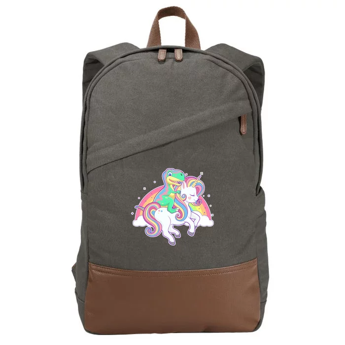 Pastel T-Rex Riding Magical Unicorn Funny Cute Cotton Canvas Backpack