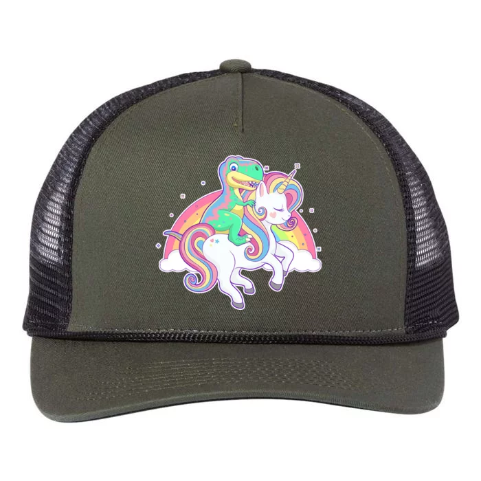 Pastel T-Rex Riding Magical Unicorn Funny Cute Retro Rope Trucker Hat Cap