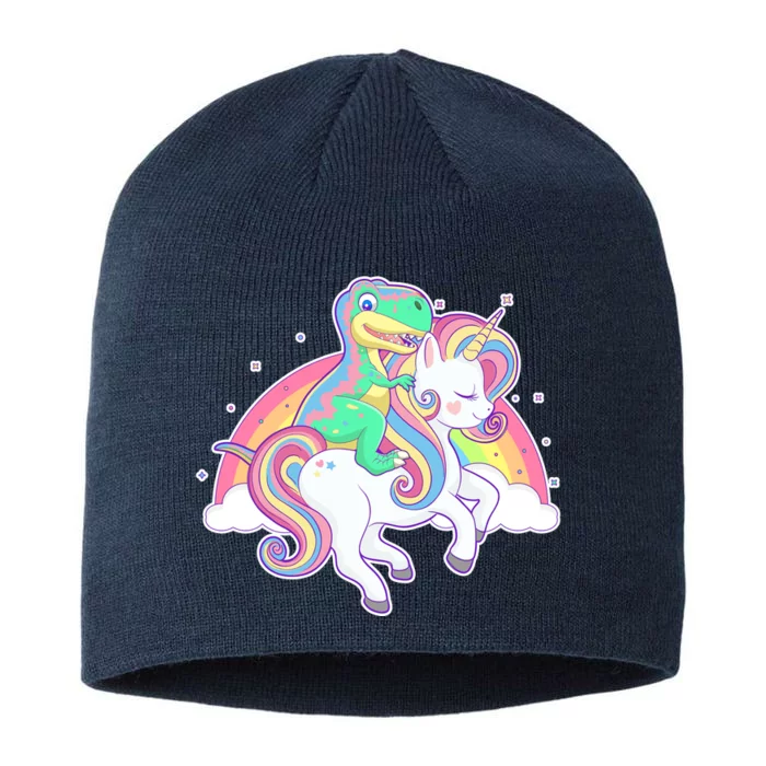 Pastel T-Rex Riding Magical Unicorn Funny Cute 8 1/2in Sustainable Knit Beanie