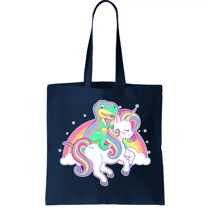 Pastel T-Rex Riding Magical Unicorn Funny Cute Tote Bag