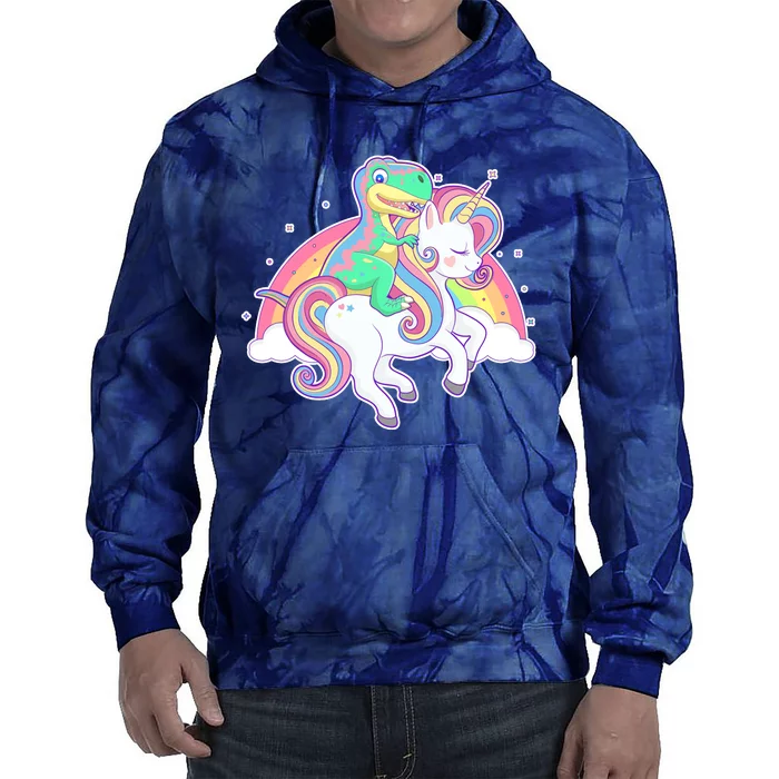 Pastel T-Rex Riding Magical Unicorn Funny Cute Tie Dye Hoodie