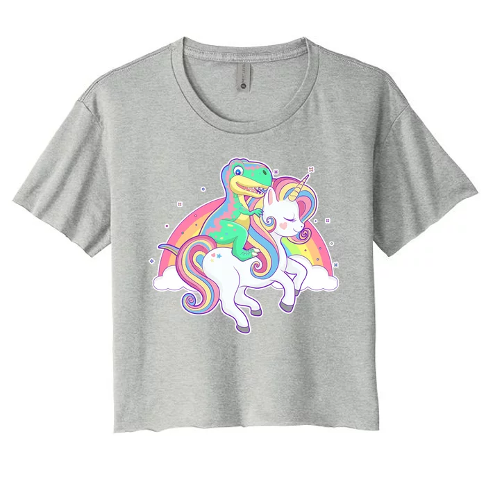 Pastel T-Rex Riding Magical Unicorn Funny Cute Women's Crop Top Tee