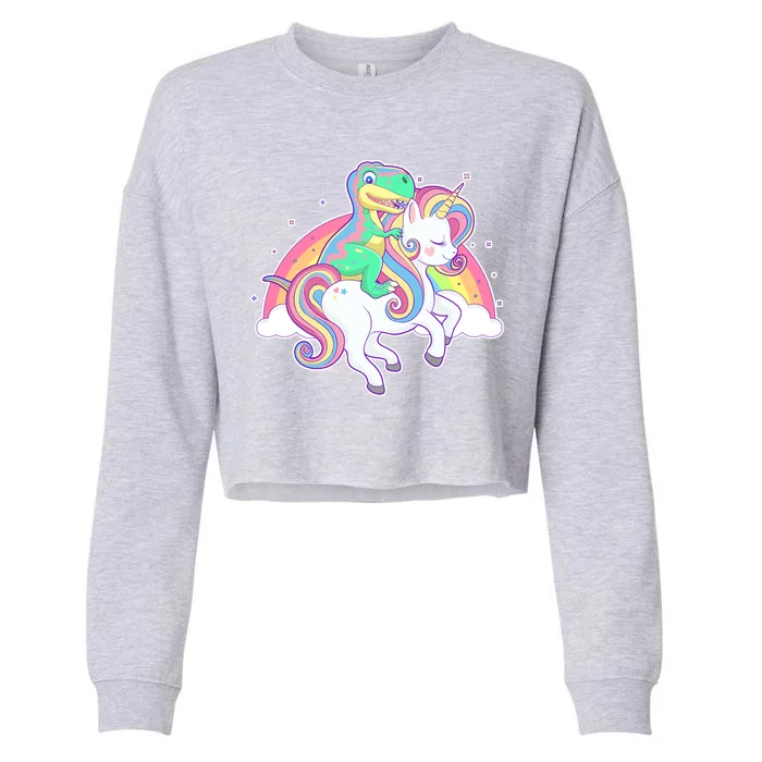 Pastel T-Rex Riding Magical Unicorn Funny Cute Cropped Pullover Crew