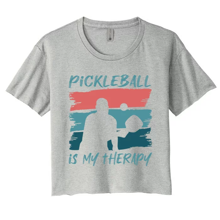 Pickleball As Therapy Funny Saying Hobby Sports Cool Gift Women's Crop Top Tee