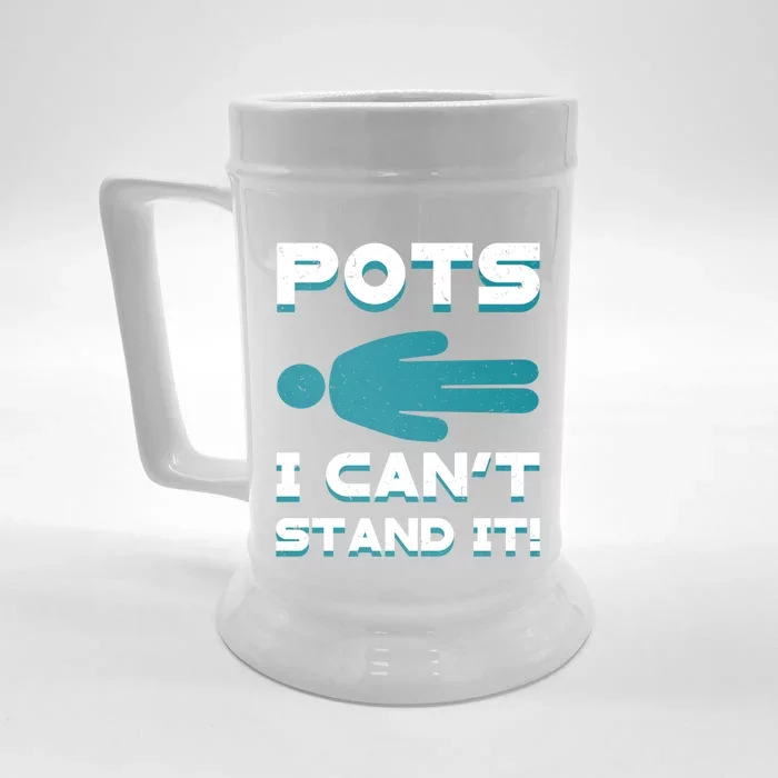 Pots Awareness Turquoise Ribbon Dysautonomia Neurologists Gift Front & Back Beer Stein