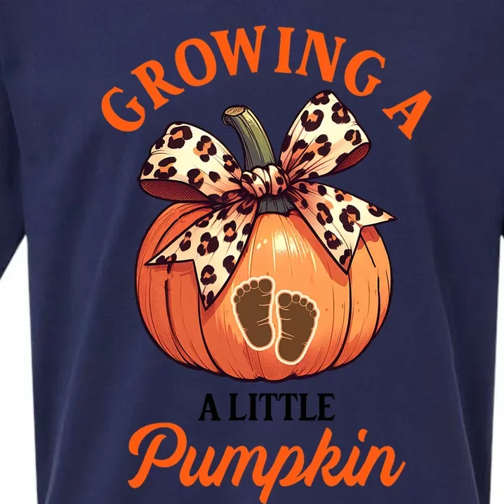 Pregnancy Announcement Thanksgiving Growing Little A Pumpkin Sueded Cloud Jersey T-Shirt