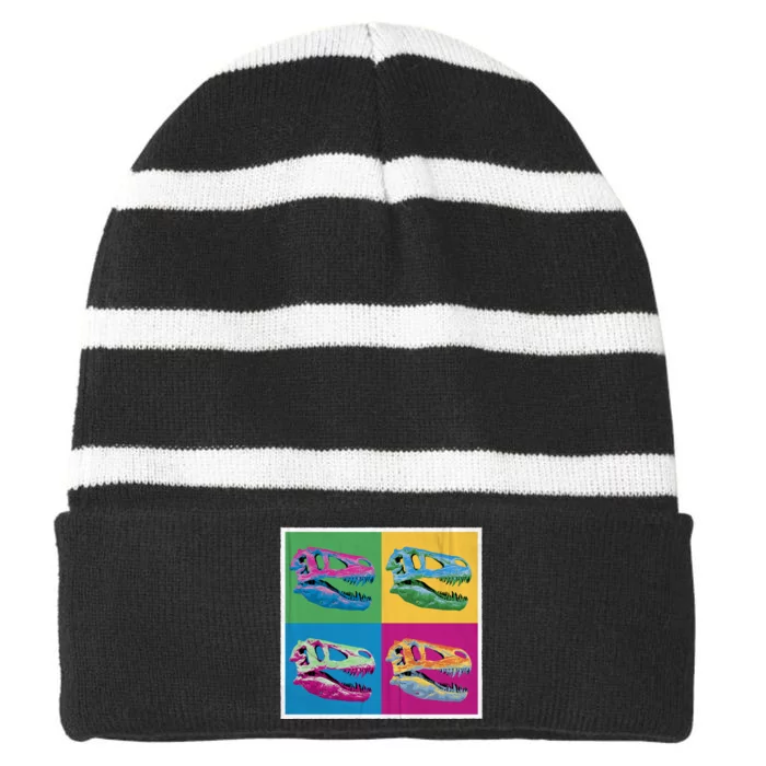 Pop Art TRex Skeleton Tyrannosaurus Rex Striped Beanie with Solid Band