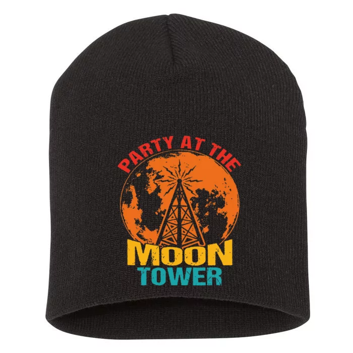 Party At The Moon Tower Vintage Apparel Short Acrylic Beanie