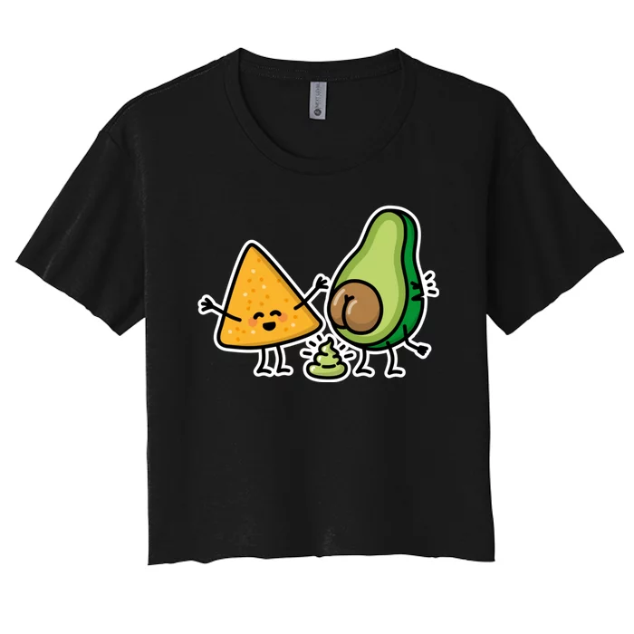 Pooping Avocado Tortilla Chips Guacamole Guac Turd Vegan Women's Crop Top Tee