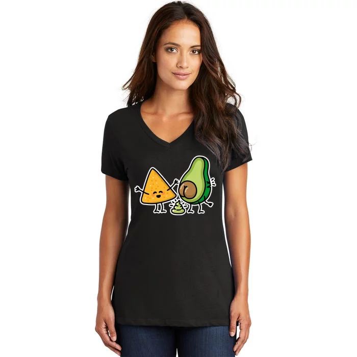 Pooping Avocado Tortilla Chips Guacamole Guac Turd Vegan Women's V-Neck T-Shirt