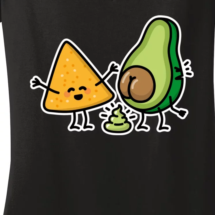 Pooping Avocado Tortilla Chips Guacamole Guac Turd Vegan Women's V-Neck T-Shirt