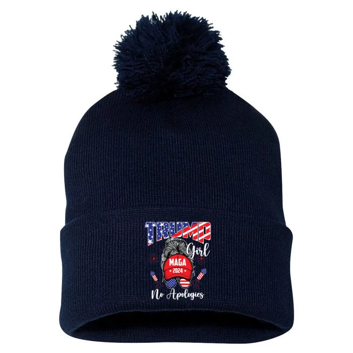 Patriotic American Trump Girl No Apologies For Women Pom Pom 12in Knit Beanie