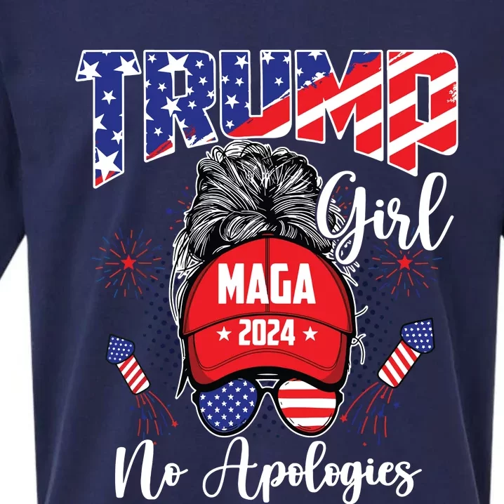 Patriotic American Trump Girl No Apologies For Women Sueded Cloud Jersey T-Shirt