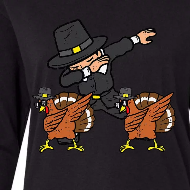 Pilgrim And Turkey Dab Thanksgiving Dance Womens Cotton Relaxed Long Sleeve T-Shirt