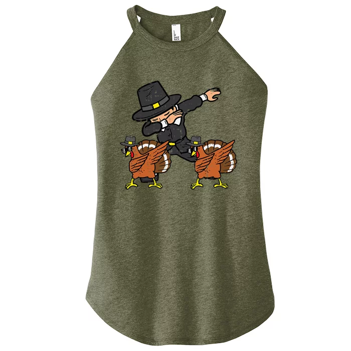 Pilgrim And Turkey Dab Thanksgiving Dance Women’s Perfect Tri Rocker Tank