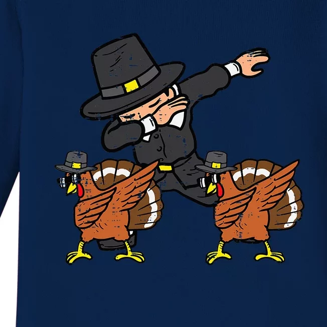 Pilgrim And Turkey Dab Thanksgiving Dance Baby Long Sleeve Bodysuit