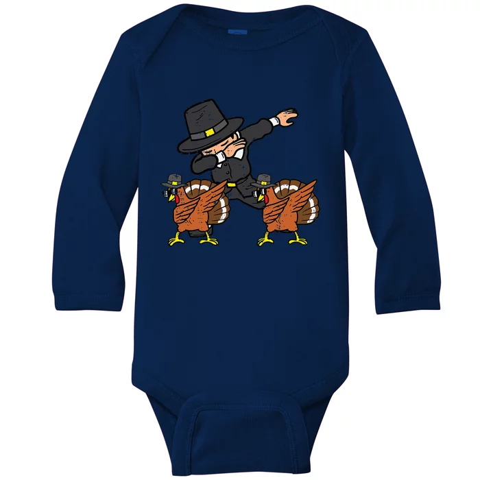 Pilgrim And Turkey Dab Thanksgiving Dance Baby Long Sleeve Bodysuit