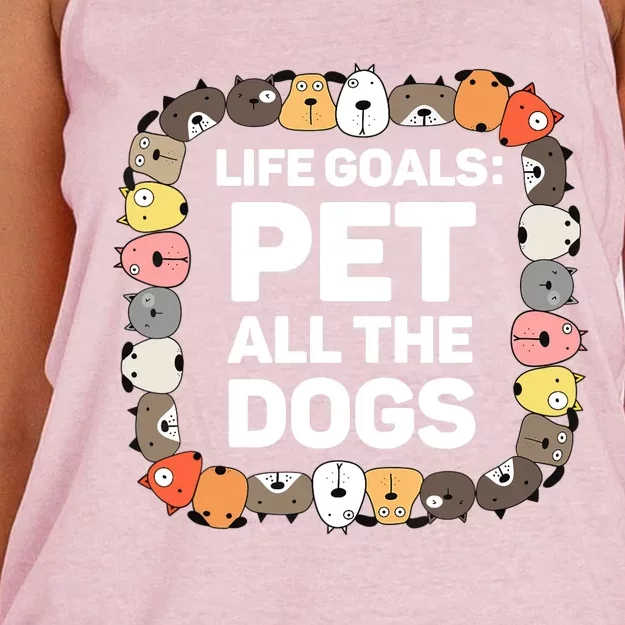 Pet All The Dogs Life Goals Funny Dog Lover Puppy Dog Women's Knotted Racerback Tank