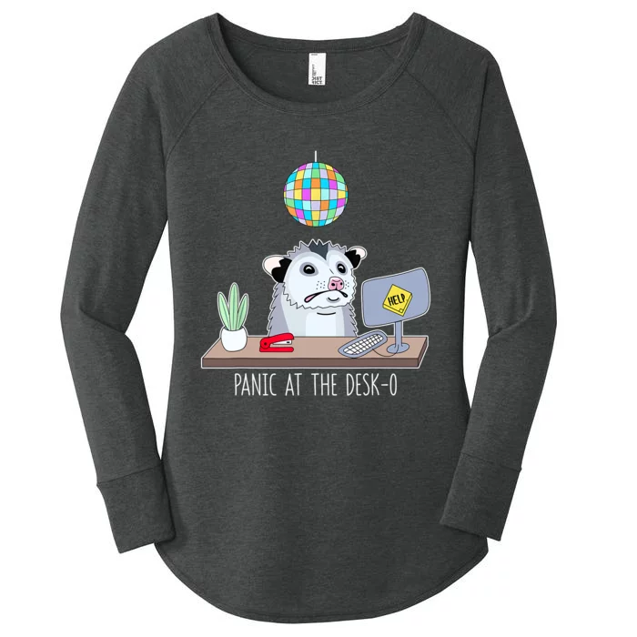 Panic At The Deskopossum Cute Funny Office Possum Anxiety Women's Perfect Tri Tunic Long Sleeve Shirt