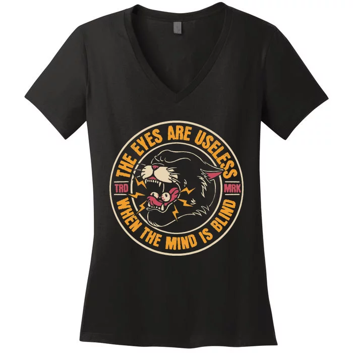 Panther American Traditional Tattoo Ink Old School Flash Women's V-Neck T-Shirt