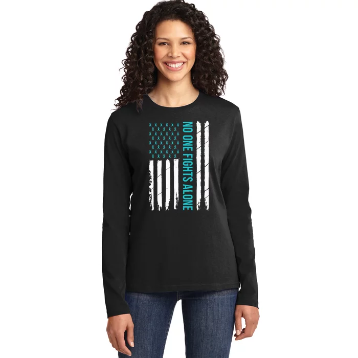 PTSD Awareness Teal Ribbon Ladies Long Sleeve Shirt