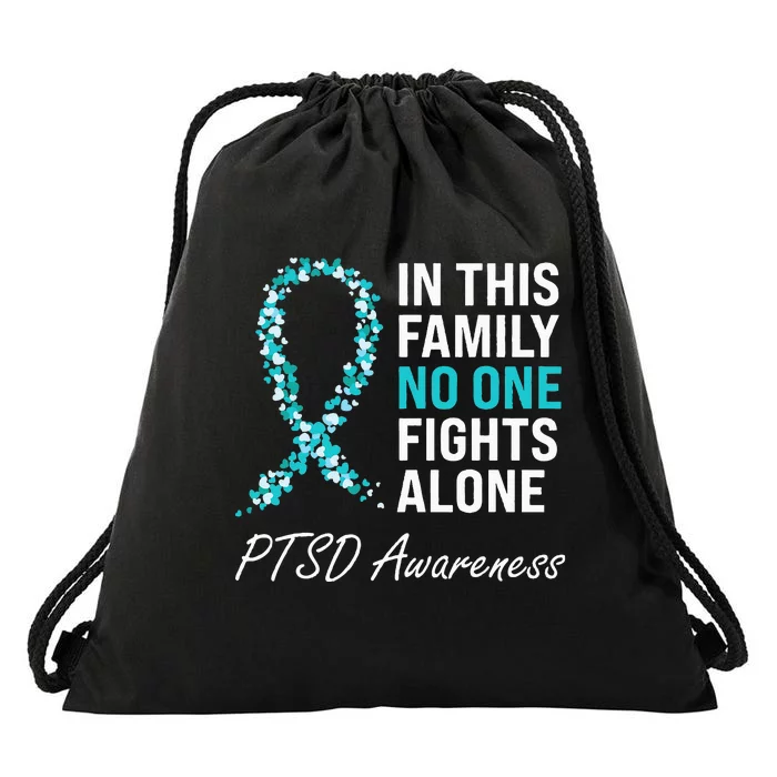 PTSD Awareness Teal Ribbon Drawstring Bag