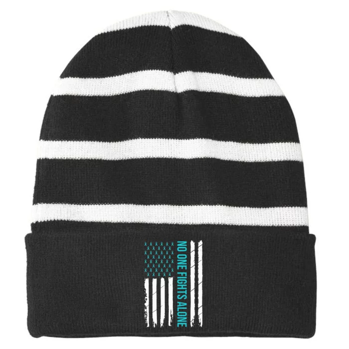 PTSD Awareness Teal Ribbon Striped Beanie with Solid Band