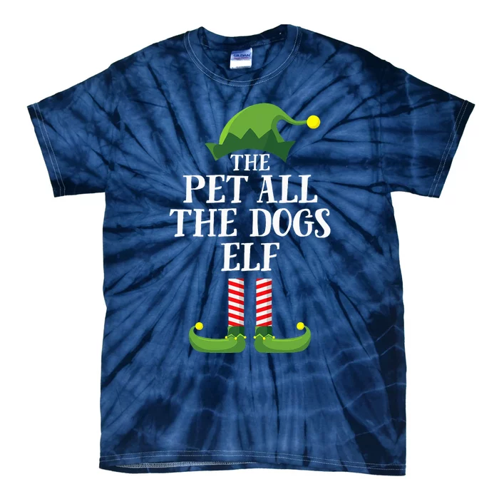 Pet All The Dogs Elf Matching Family Group Christmas Pajama Tie-Dye T-Shirt