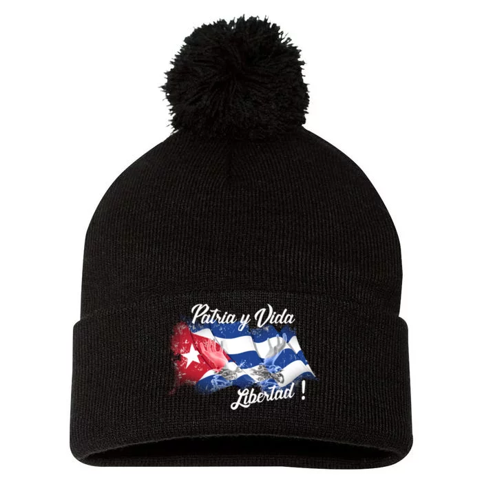 Patria Vida Libertad Cuba Pom Pom 12in Knit Beanie