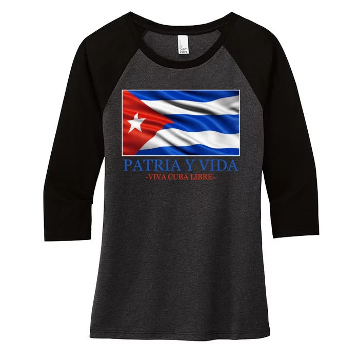 Patria Y Vida Viva Cuba Libre Women's Tri-Blend 3/4-Sleeve Raglan Shirt