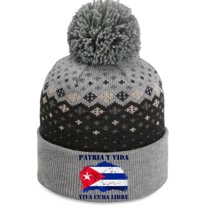 Patria Y Vida Viva Cuba Libre Distressed Cuban Flag The Baniff Cuffed Pom Beanie