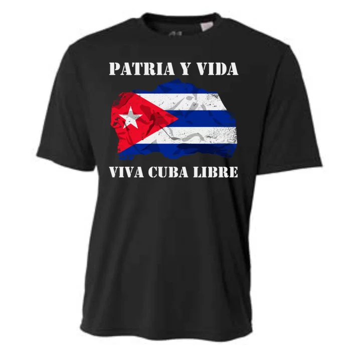 Patria Y Vida Viva Cuba Libre Distressed Cuban Flag Cooling Performance Crew T-Shirt