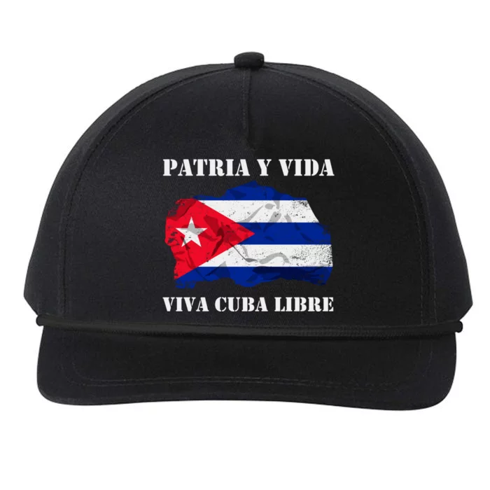 Patria Y Vida Viva Cuba Libre Distressed Cuban Flag Snapback Five-Panel Rope Hat