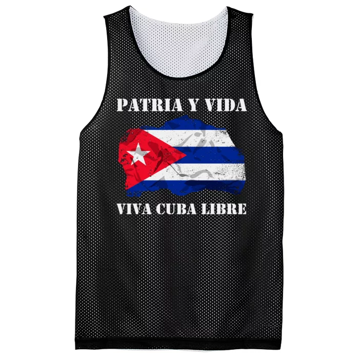 Patria Y Vida Viva Cuba Libre Distressed Cuban Flag Mesh Reversible Basketball Jersey Tank