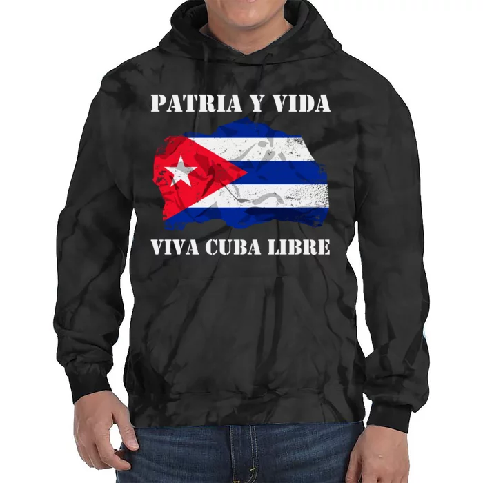 Patria Y Vida Viva Cuba Libre Distressed Cuban Flag Tie Dye Hoodie