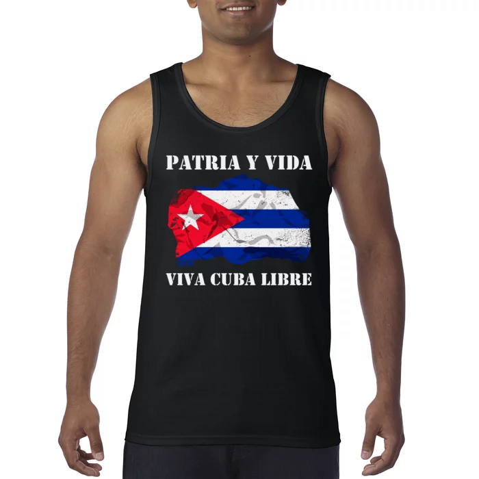 Patria Y Vida Viva Cuba Libre Distressed Cuban Flag Tank Top