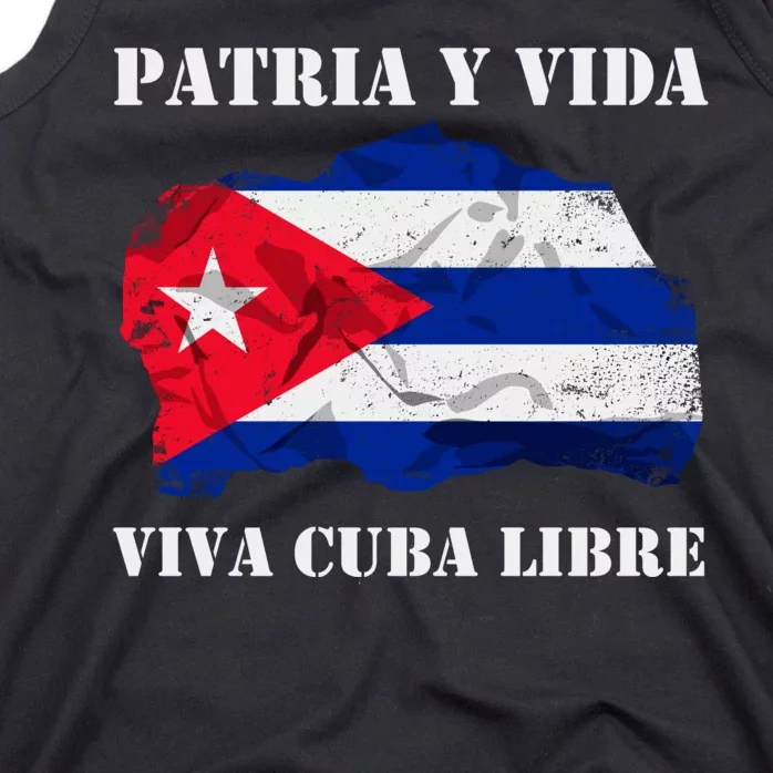 Patria Y Vida Viva Cuba Libre Distressed Cuban Flag Tank Top