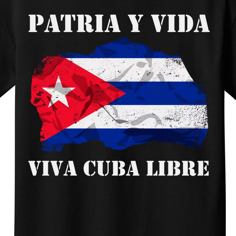 Patria Y Vida Viva Cuba Libre Distressed Cuban Flag Kids T-Shirt